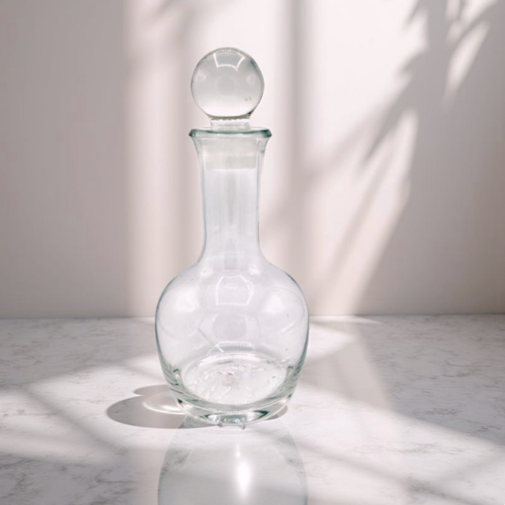 Vintage Handcrafted Heavy Clear Glass Decanter Marked Danish -Clear